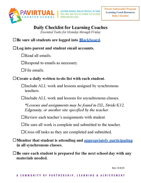 #1 Learning Coach - Daily Checklist