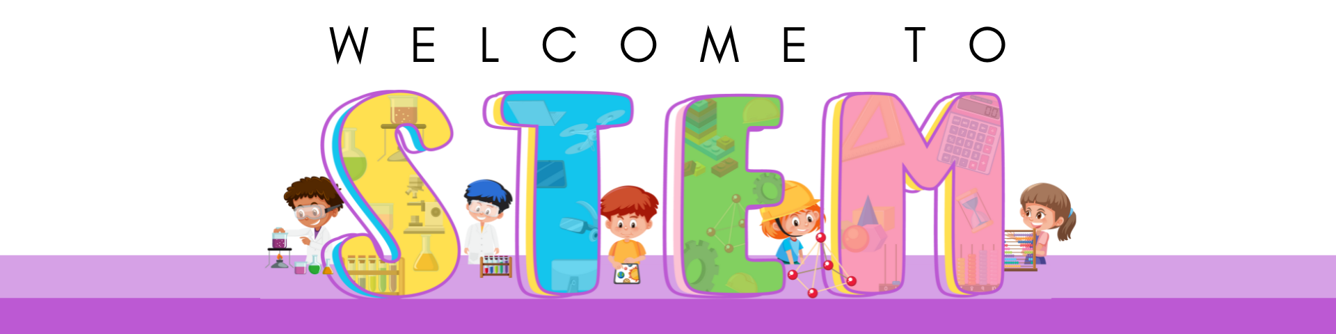 STEM Class Google Classroom Header in Colorful Illustrative Style