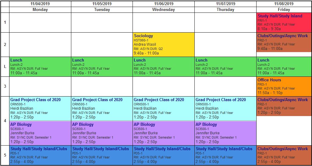 weekly async schedule